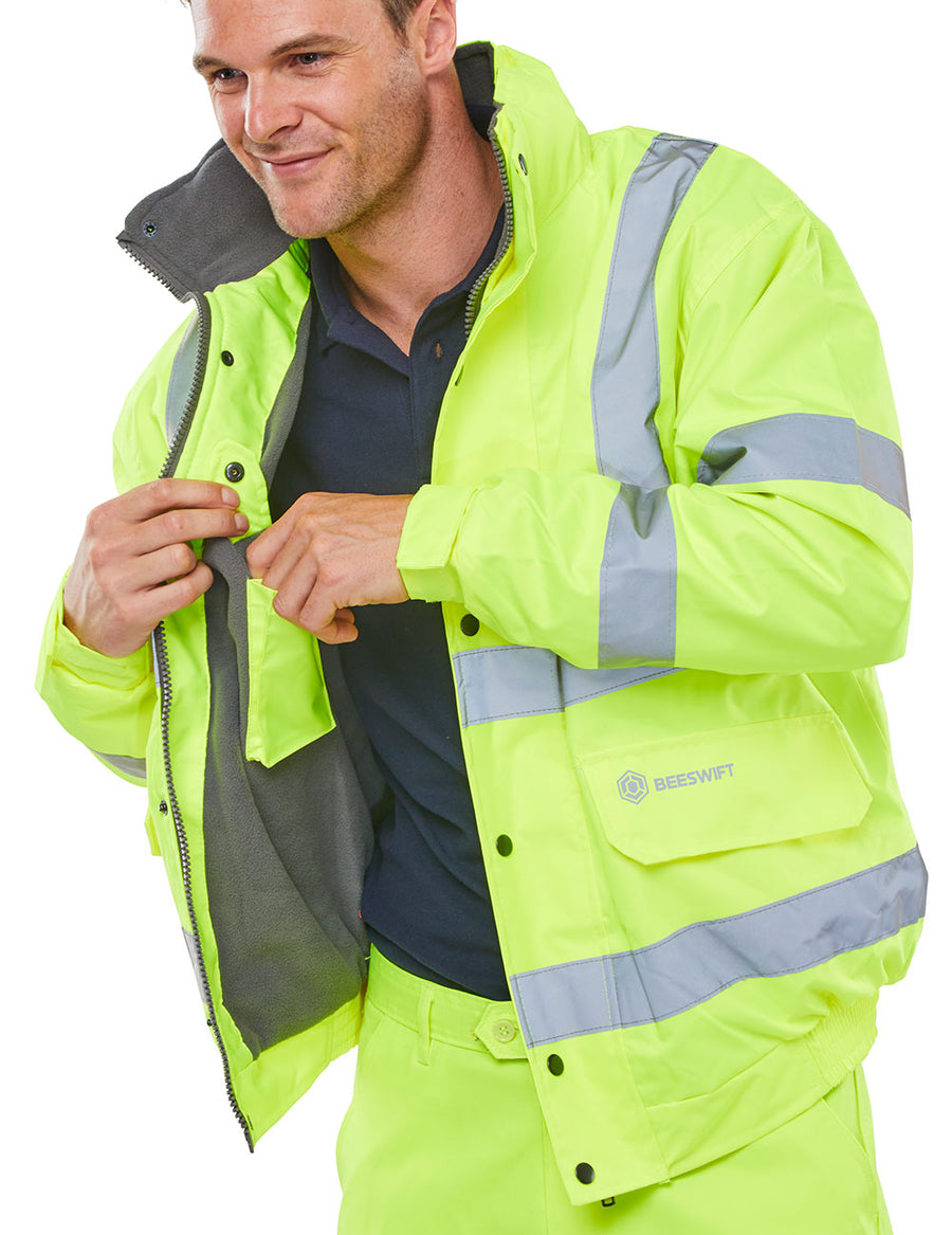 Hi Vis Safety Fleece Lined Bomber Coat